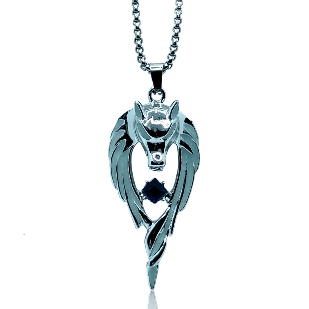 Gothic Punk Nordic Viking Blue Glow in the Dark Wolf Necklace